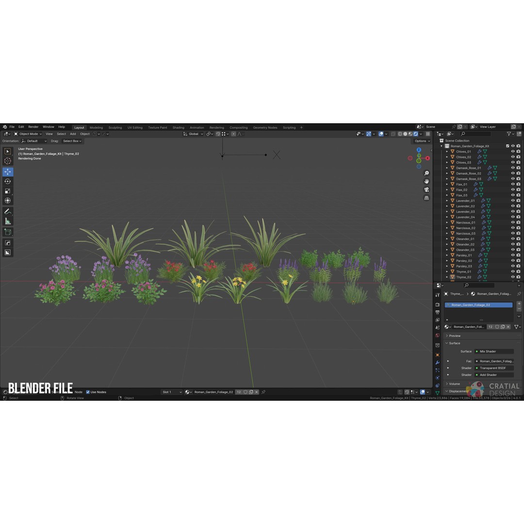 Stylized Roman Foliage 3D Model – Low Poly Game Asset, PBR Textures
