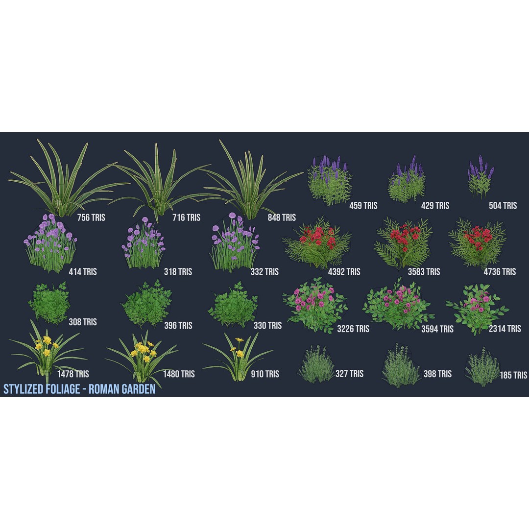 Stylized Roman Foliage 3D Model – Low Poly Game Asset, PBR Textures - View 13