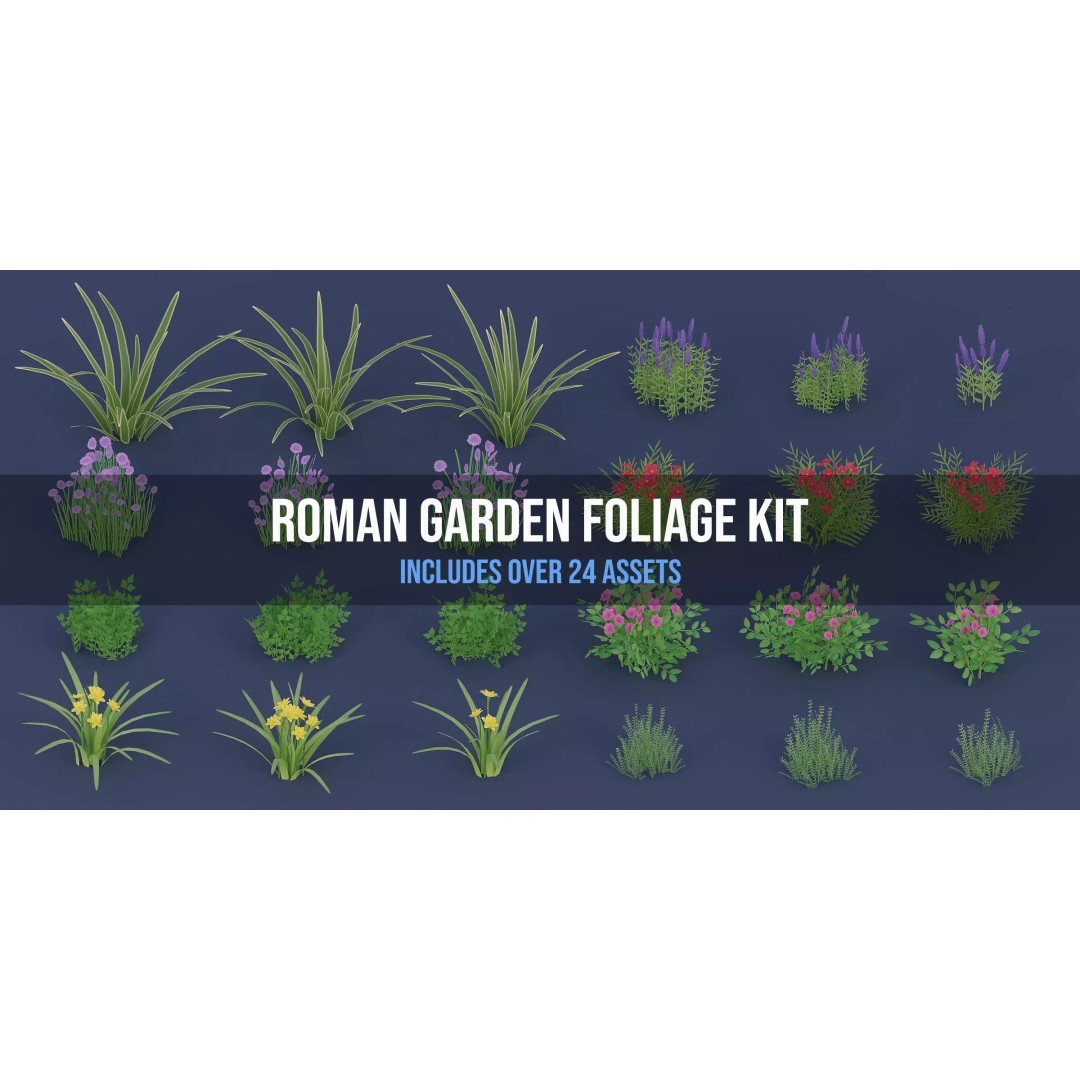 Stylized Roman Foliage 3D Model – Low Poly Game Asset, PBR Textures - View 2