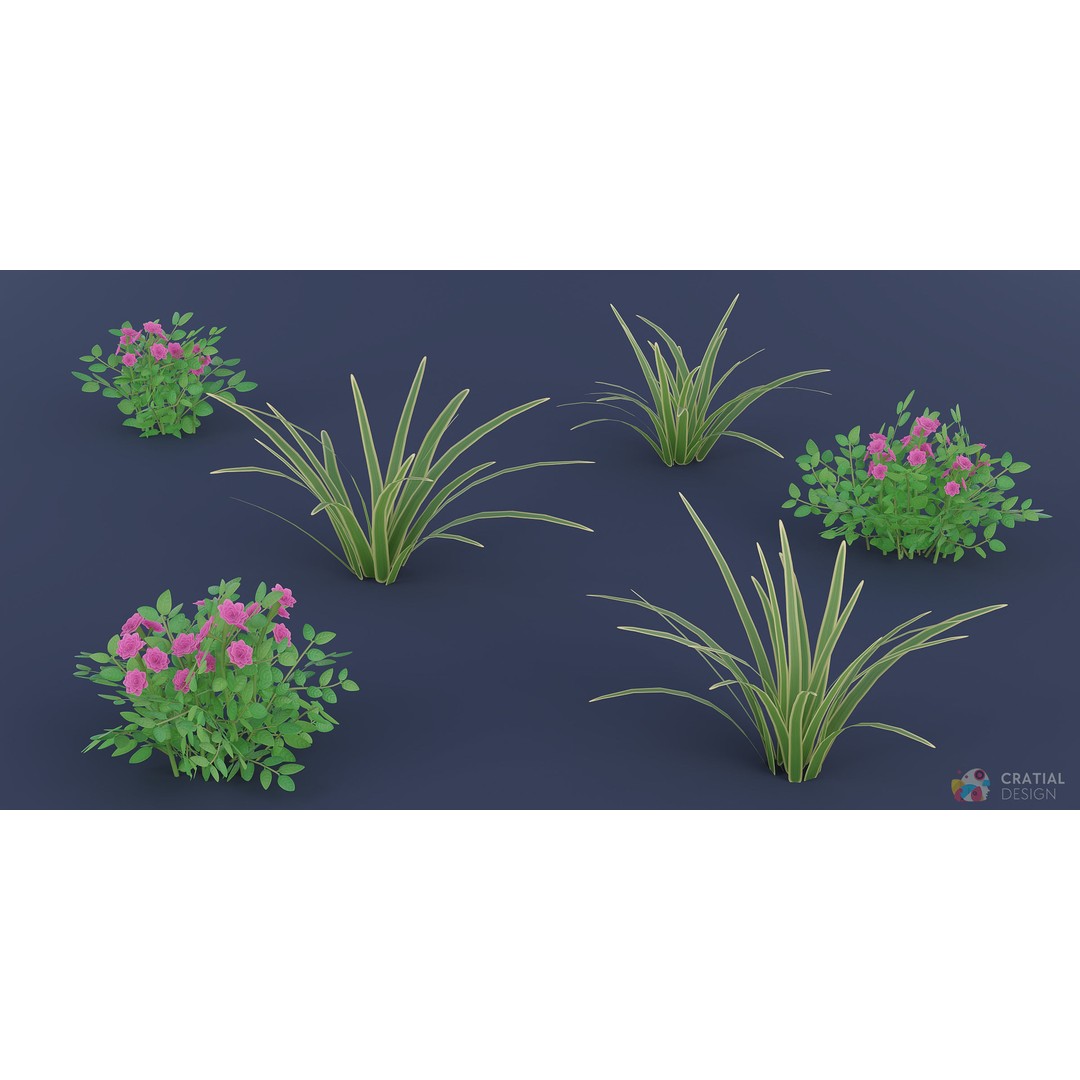 Stylized Roman Foliage 3D Model – Low Poly Game Asset, PBR Textures - View 4
