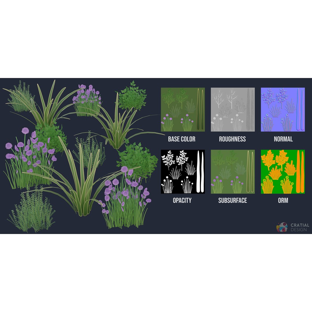 Stylized Roman Foliage 3D Model – Low Poly Game Asset, PBR Textures - View 7