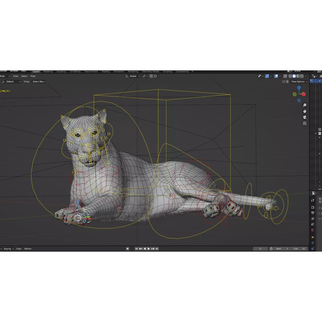 White Tiger 3D Model – High Poly Rigged Animation Asset, Blender - View 13