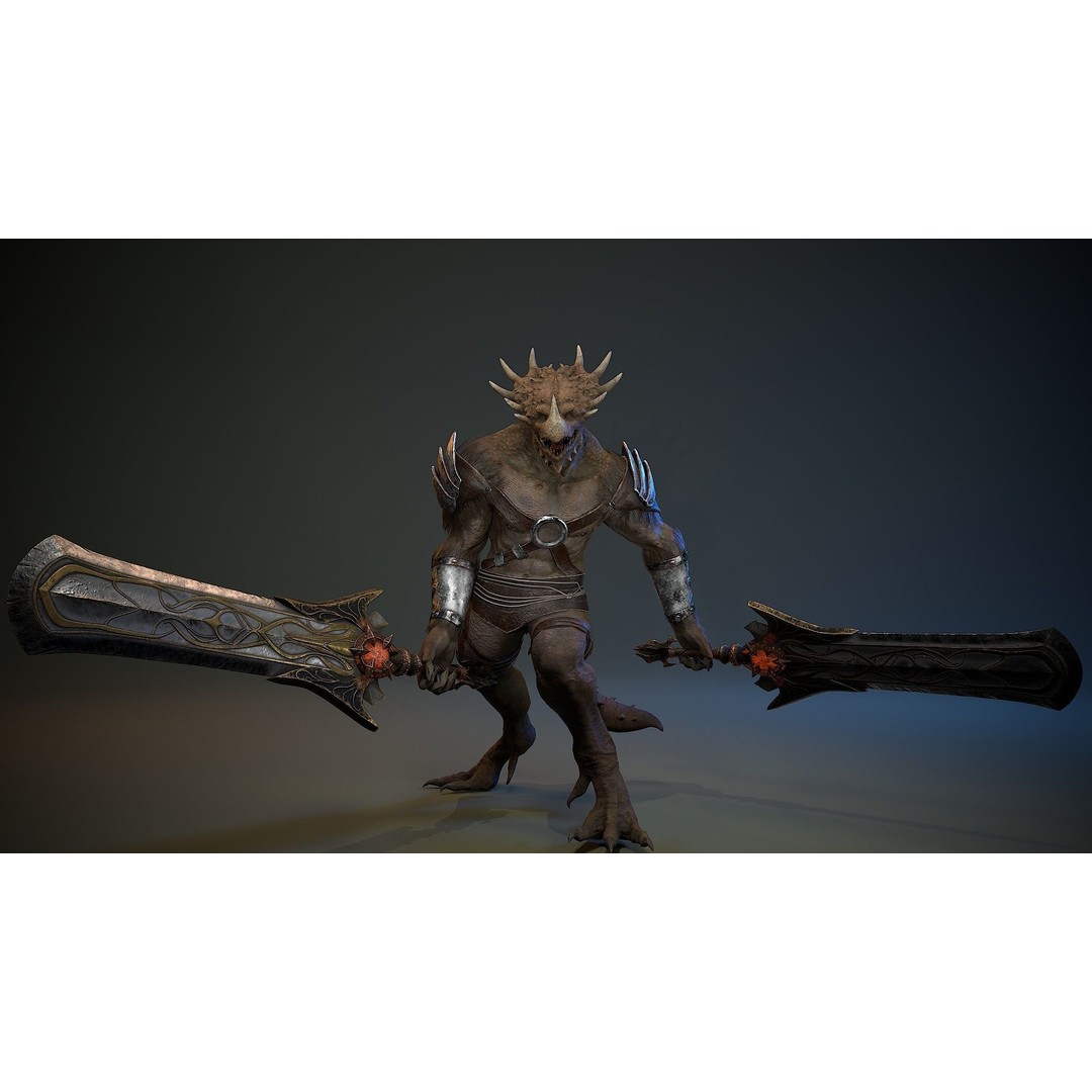 Dinosaur Knight 3D Model – Low Poly Rigged Character with PBR Textures - View 14