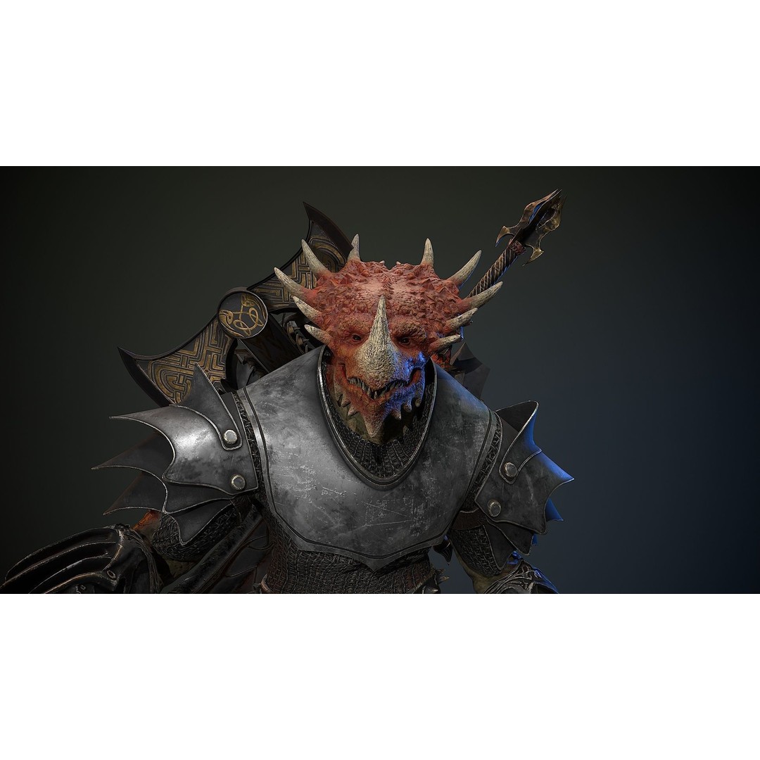 Dinosaur Knight 3D Model – Low Poly Rigged Character with PBR Textures - View 6