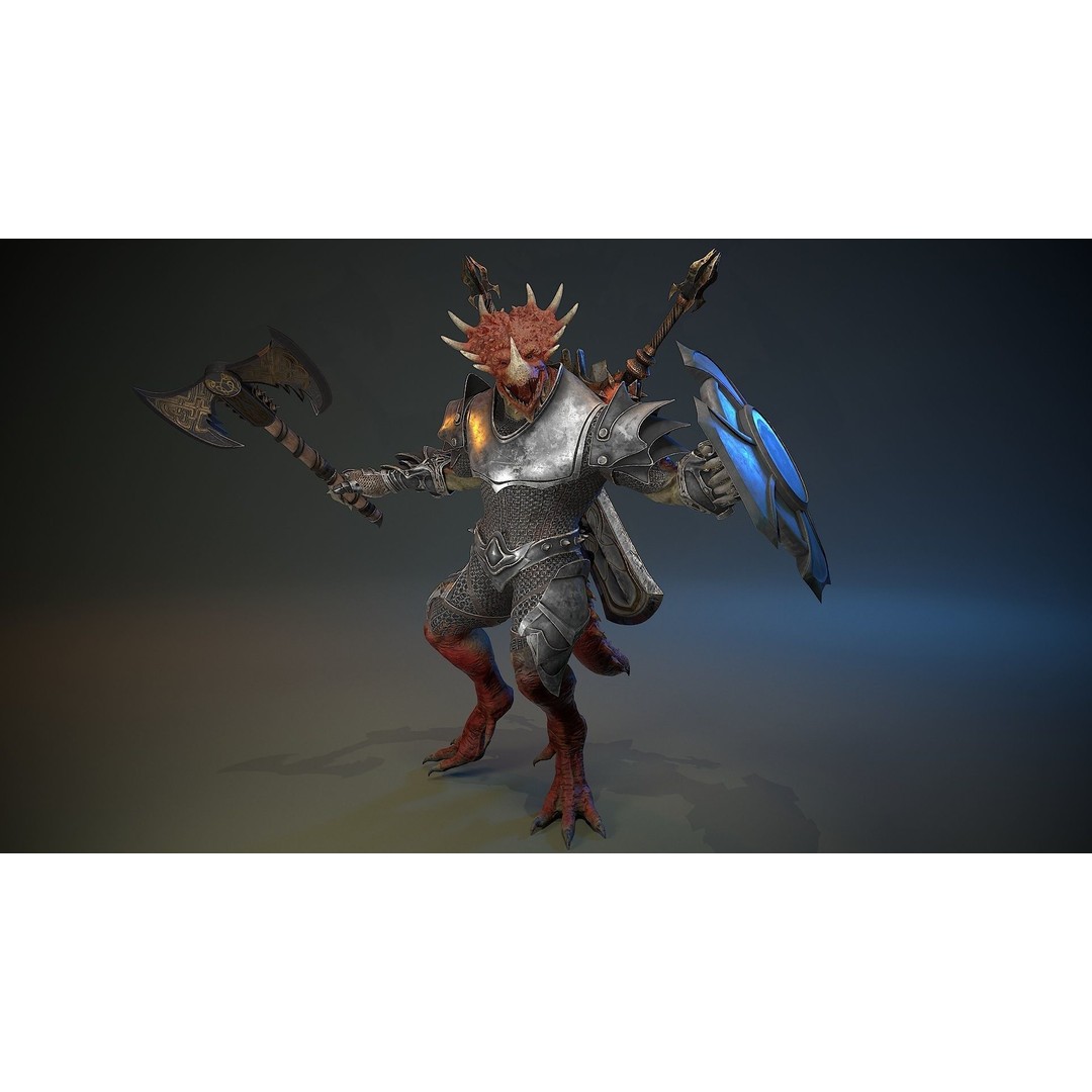 Dinosaur Knight 3D Model – Low Poly Rigged Character with PBR Textures - View 7