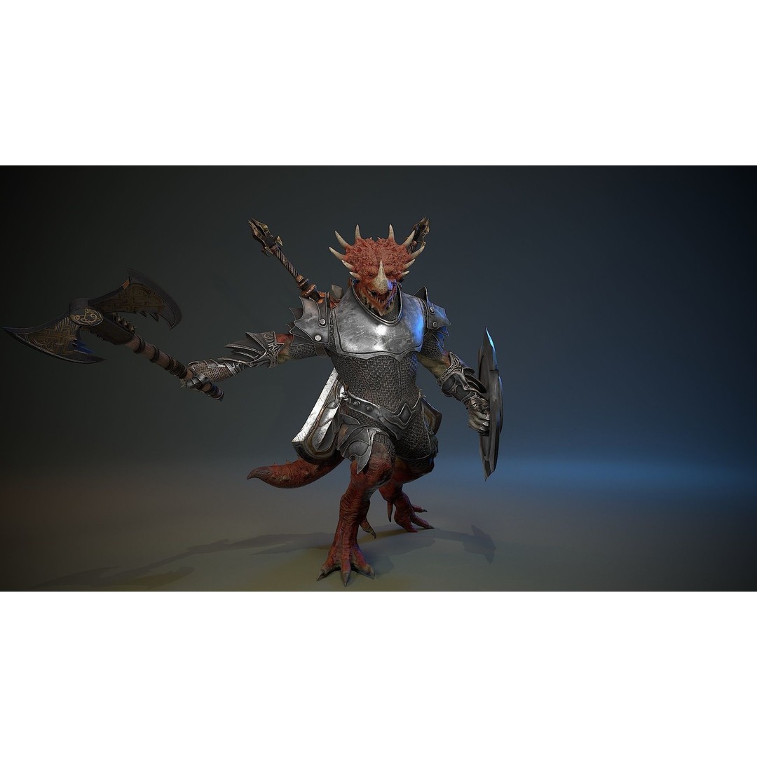 Dinosaur Knight 3D Model – Low Poly Rigged Character with PBR Textures - View 8