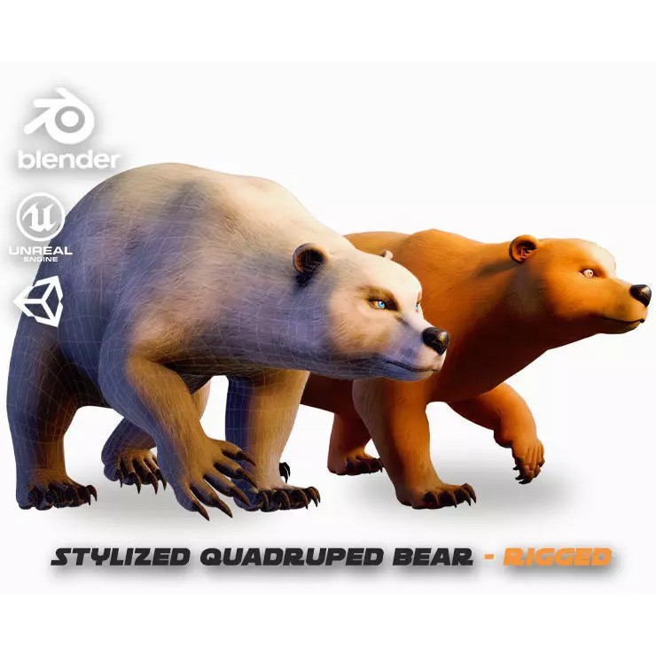 Stylized Quadruped Bear 3D Model – Rigged Low Poly Animal, FBX - View 2