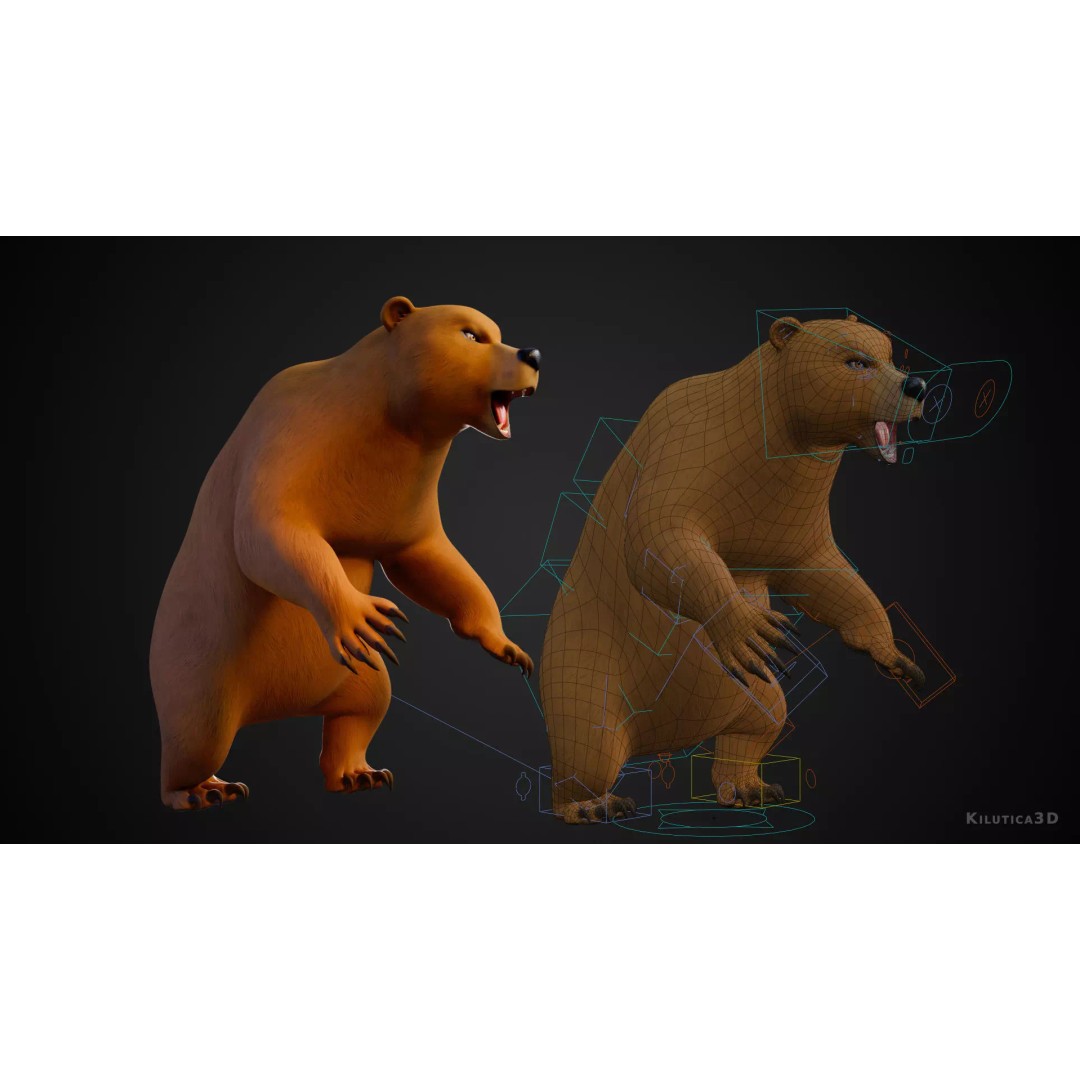 Stylized Quadruped Bear 3D Model – Rigged Low Poly Animal, FBX - View 6