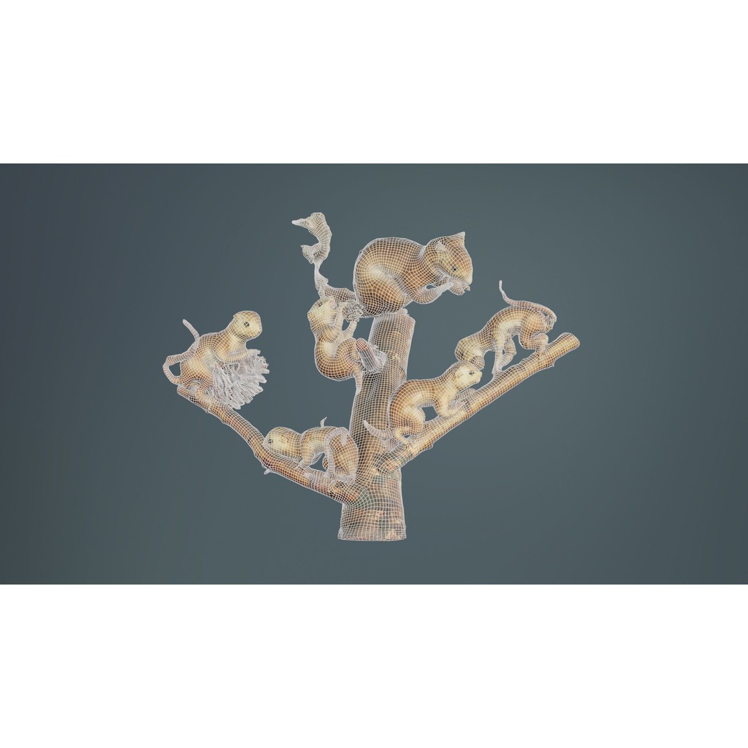 Squirrels on Branch 3D Model – Low Poly Photogrammetry Asset, FBX - View 11