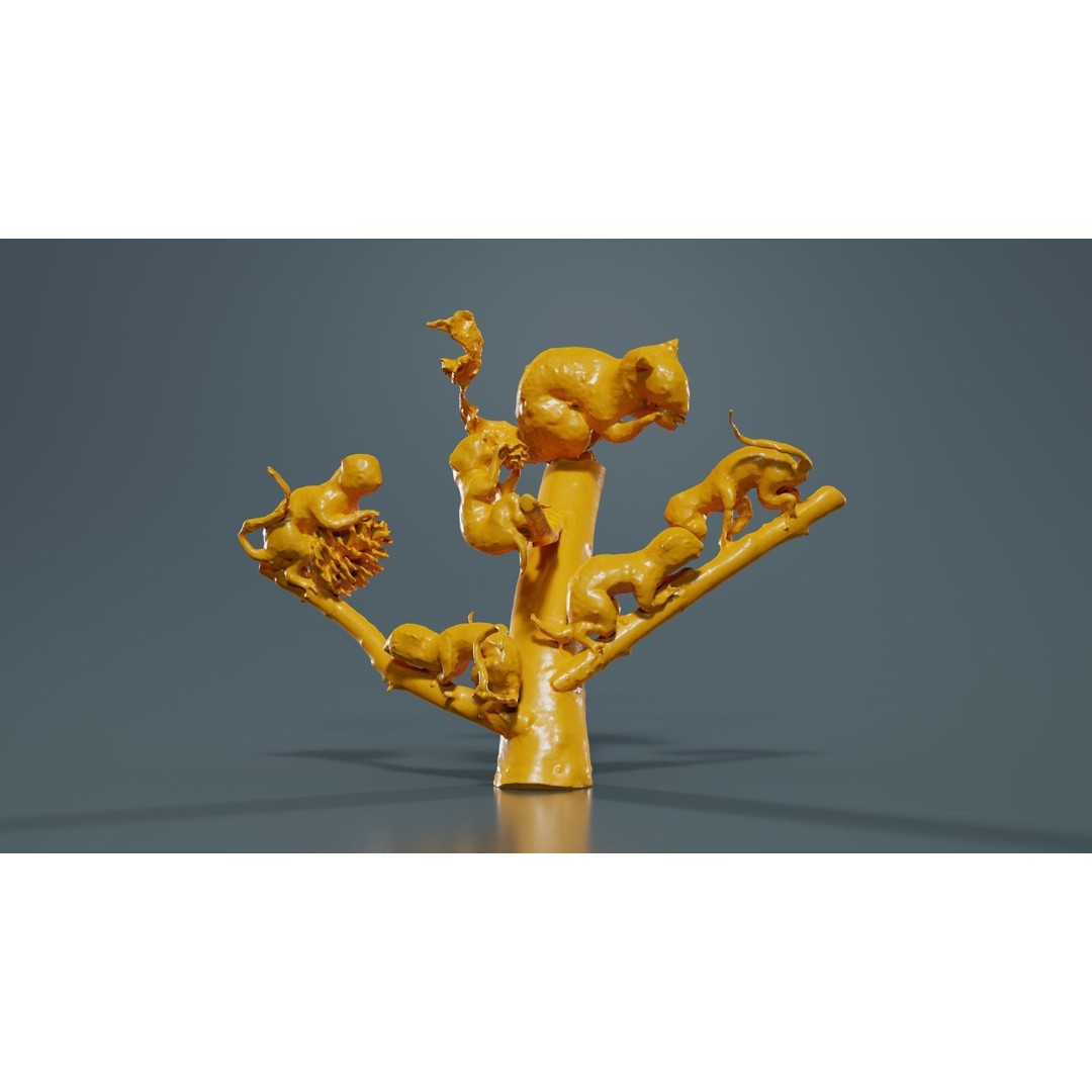 Squirrels on Branch 3D Model – Low Poly Photogrammetry Asset, FBX - View 14