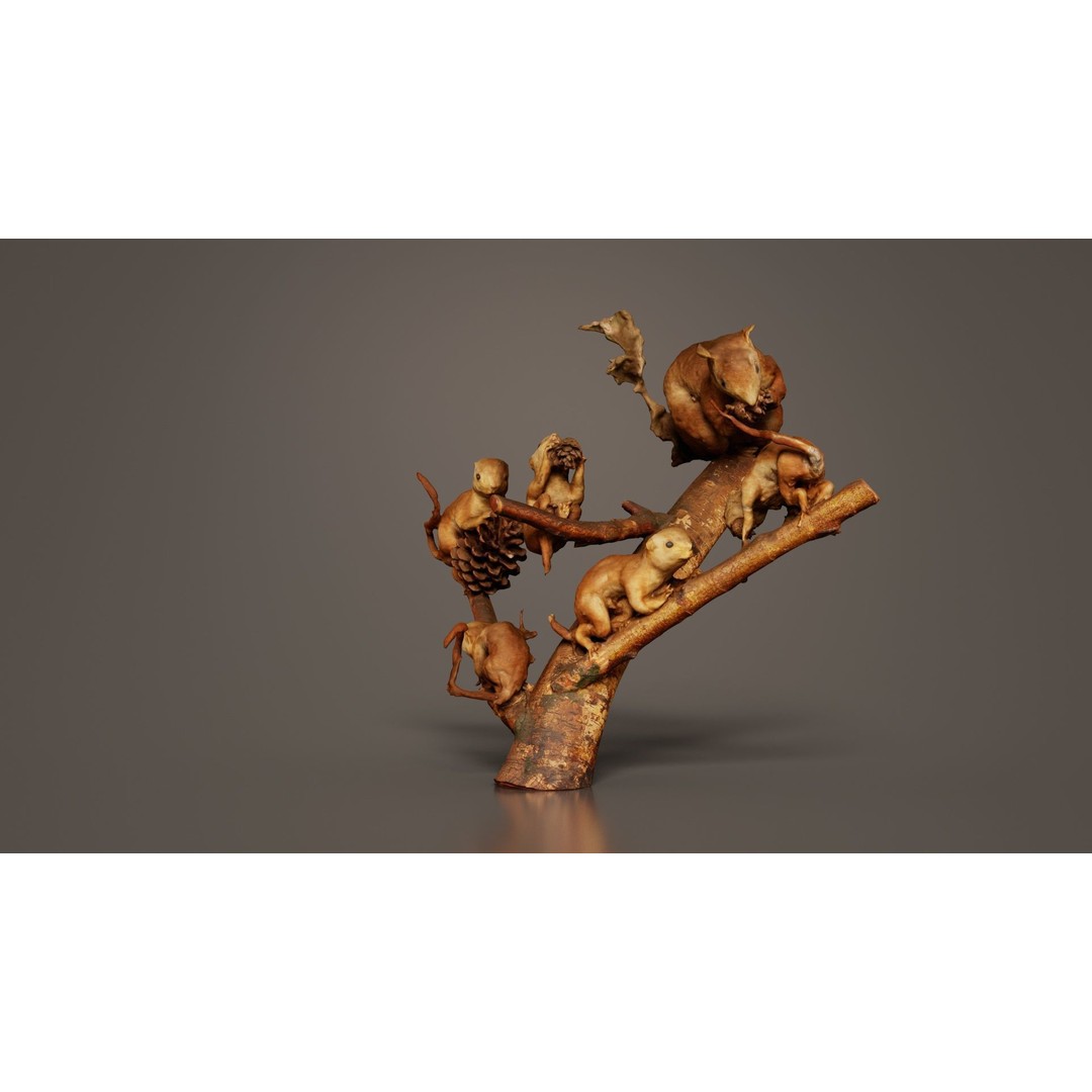 Squirrels on Branch 3D Model – Low Poly Photogrammetry Asset, FBX - View 6