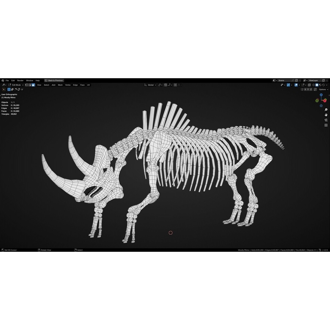 Woolly Rhino 3D Model – Low Poly Rigged Fossil, FBX & Blender