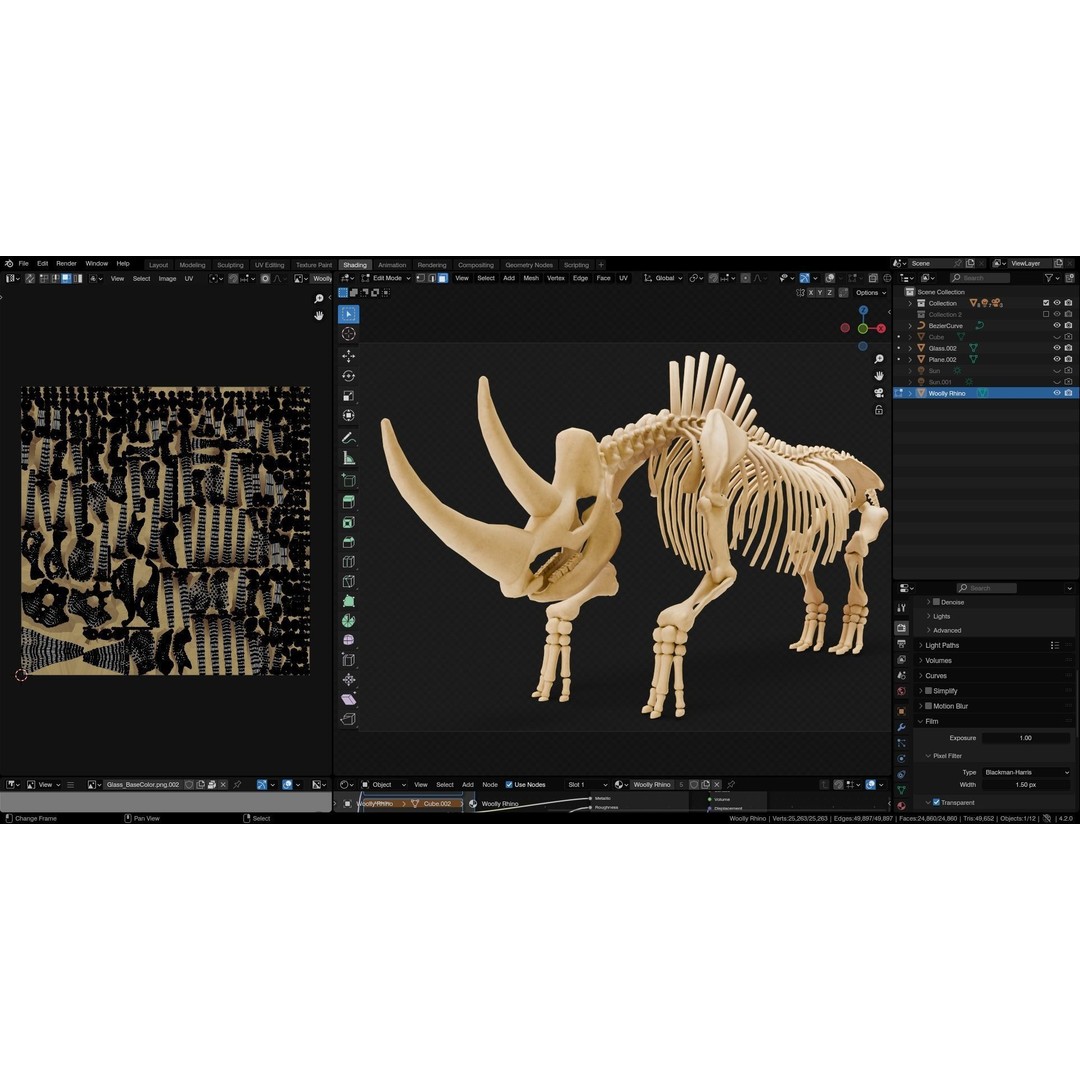 Woolly Rhino 3D Model – Low Poly Rigged Fossil, FBX & Blender - View 13