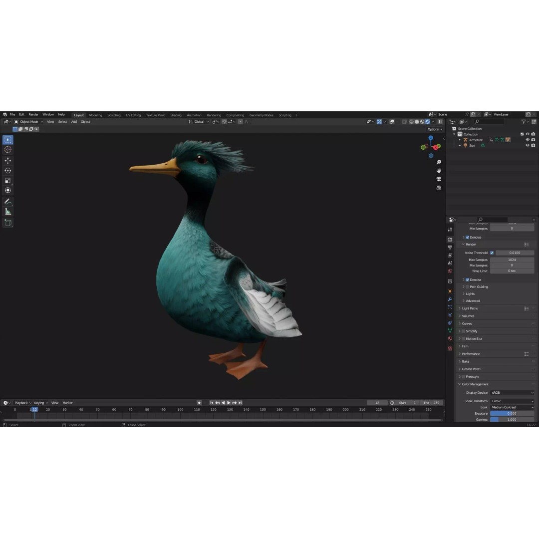Duck-B2 3D Model – Rigged Animated Bird with PBR Textures, FBX