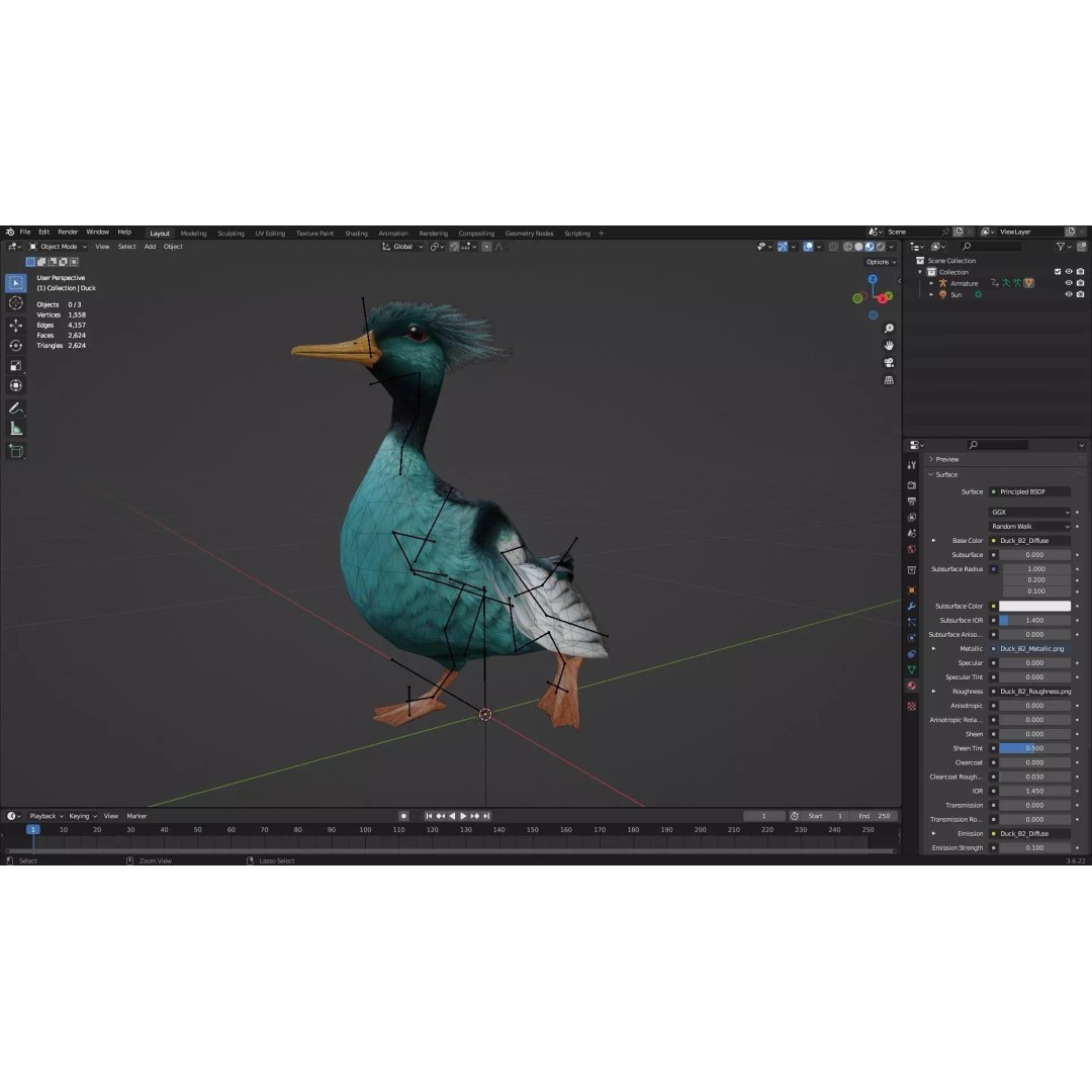 Duck-B2 3D Model – Rigged Animated Bird with PBR Textures, FBX - View 19
