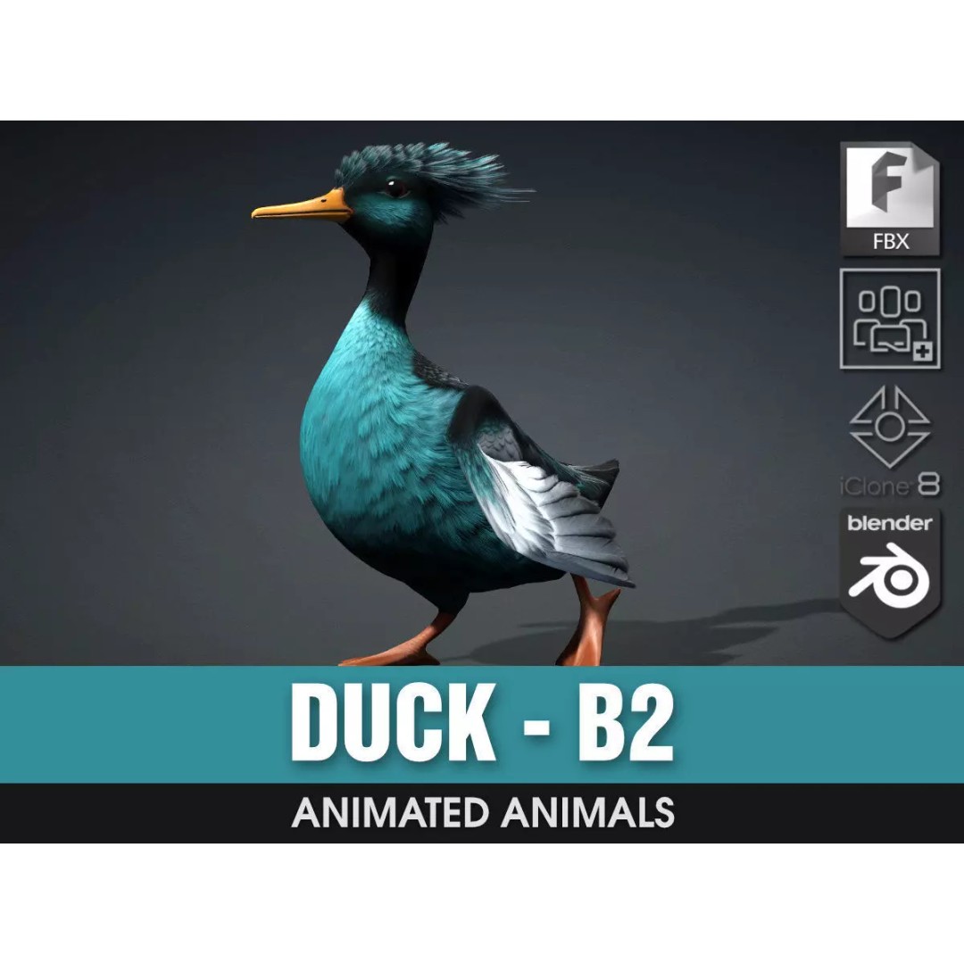 Duck-B2 3D Model – Rigged Animated Bird with PBR Textures, FBX - View 2