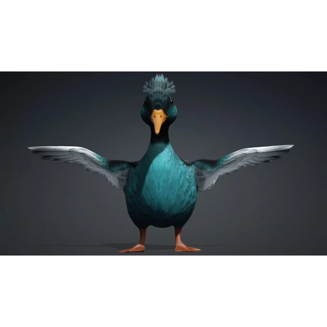 Duck-B2 3D Model – Rigged Animated Bird with PBR Textures, FBX - View 4