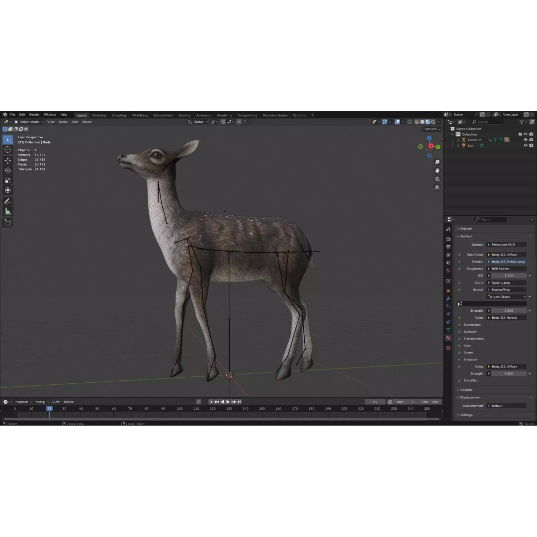 Deer 3D Model – Rigged Animated PBR Asset for Unity & Blender - View 19