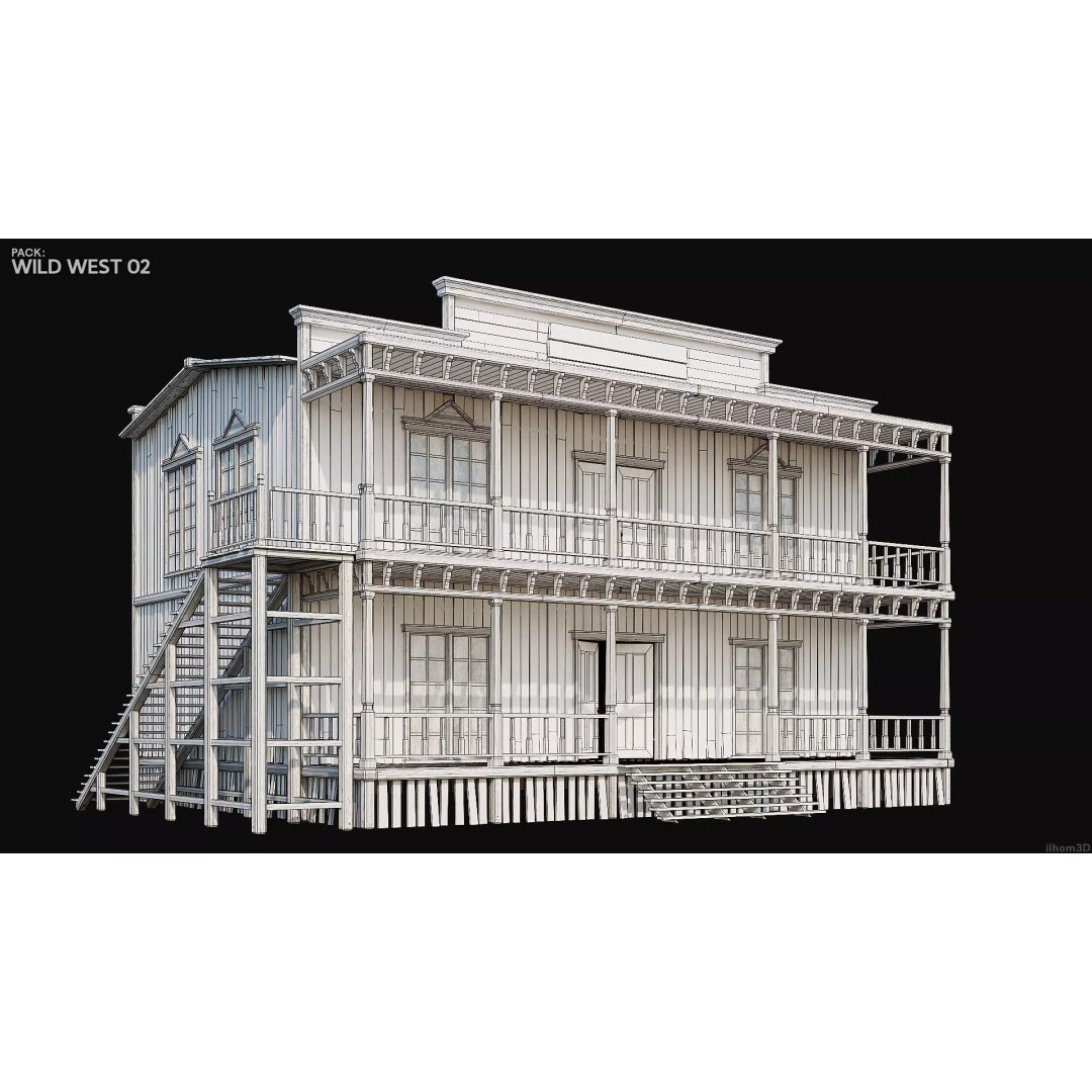 Wild West Buildings 3D Model – Low Poly Historic Set with PBR Textures