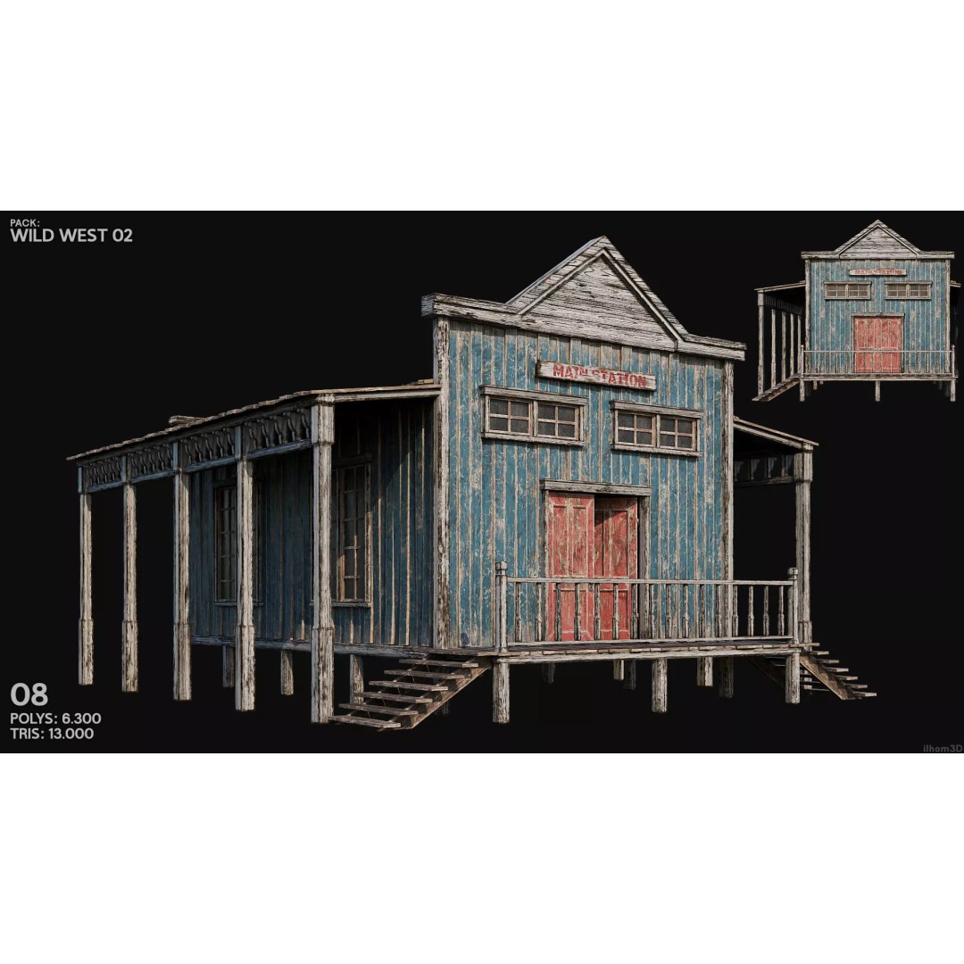 Wild West Buildings 3D Model – Low Poly Historic Set with PBR Textures - View 11