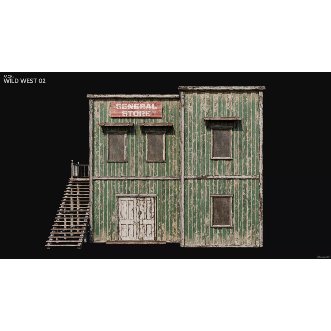 Wild West Buildings 3D Model – Low Poly Historic Set with PBR Textures - View 15