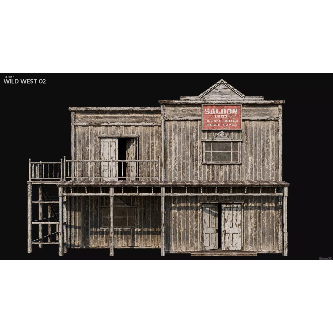 Wild West Buildings 3D Model – Low Poly Historic Set with PBR Textures - View 16