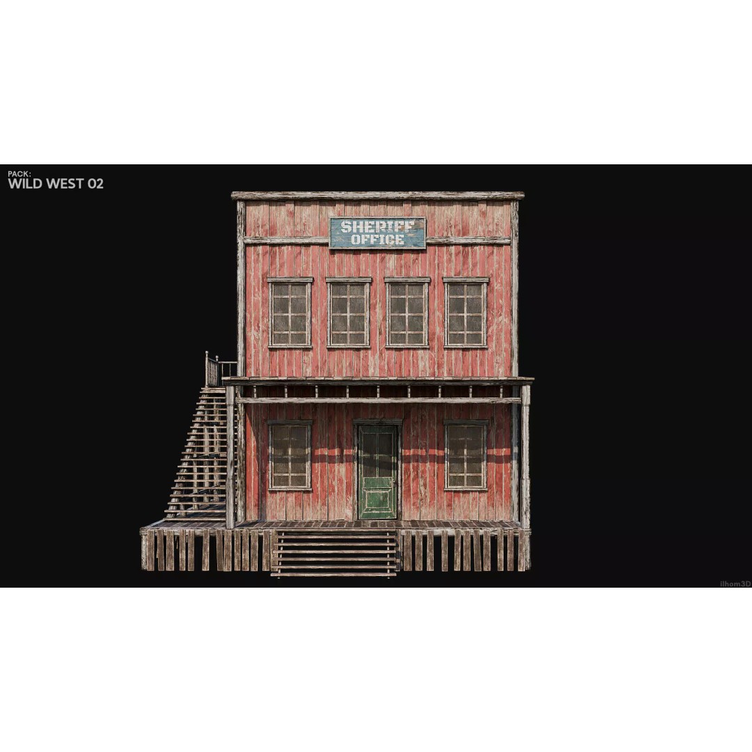 Wild West Buildings 3D Model – Low Poly Historic Set with PBR Textures - View 17