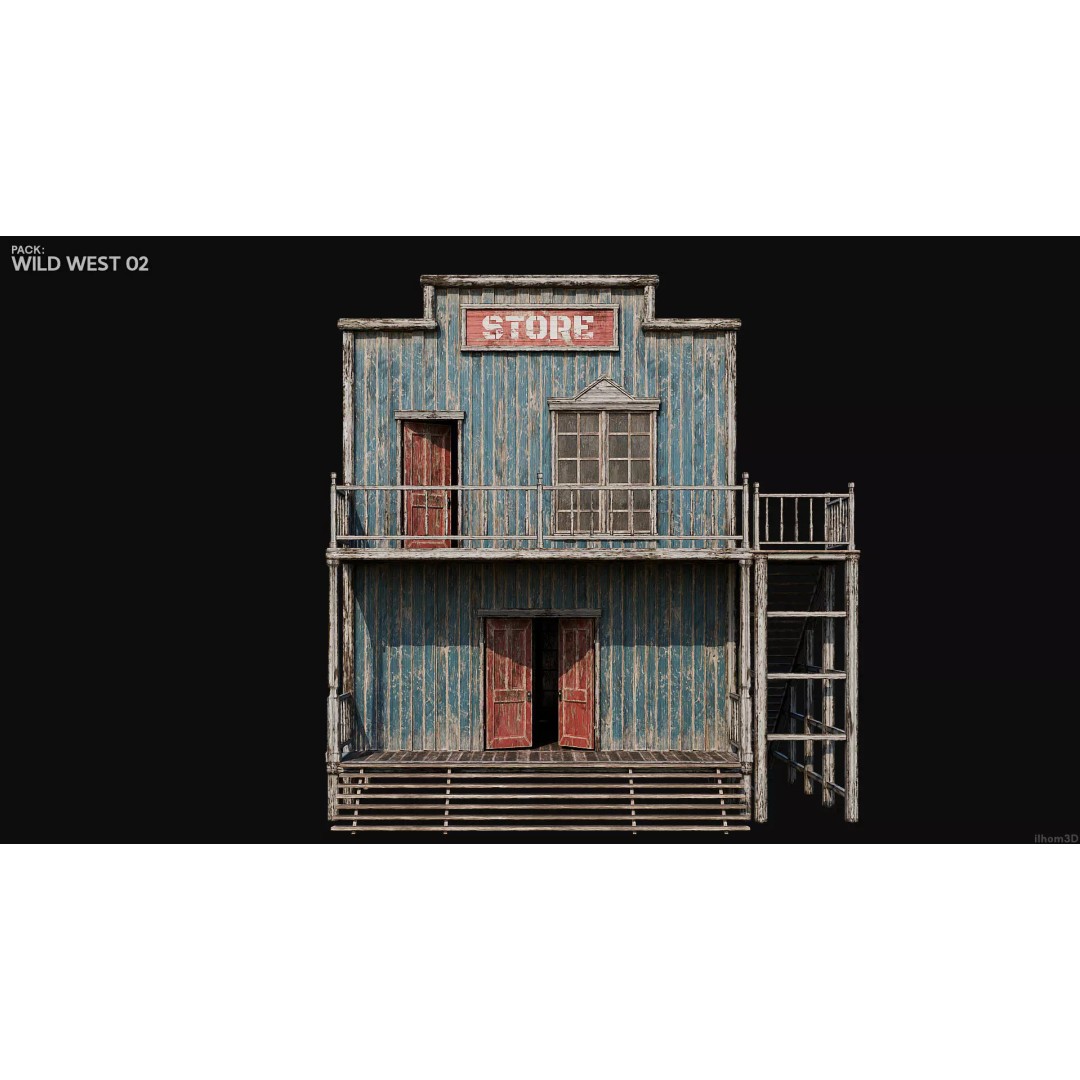 Wild West Buildings 3D Model – Low Poly Historic Set with PBR Textures - View 18