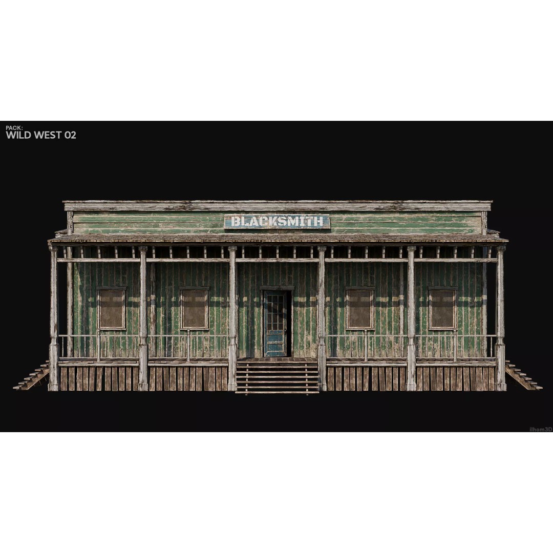 Wild West Buildings 3D Model – Low Poly Historic Set with PBR Textures - View 19