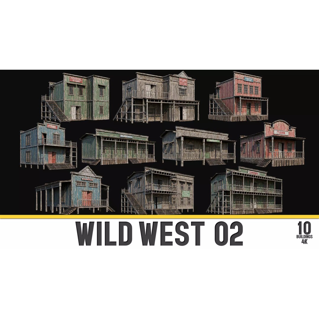 Wild West Buildings 3D Model – Low Poly Historic Set with PBR Textures - View 2