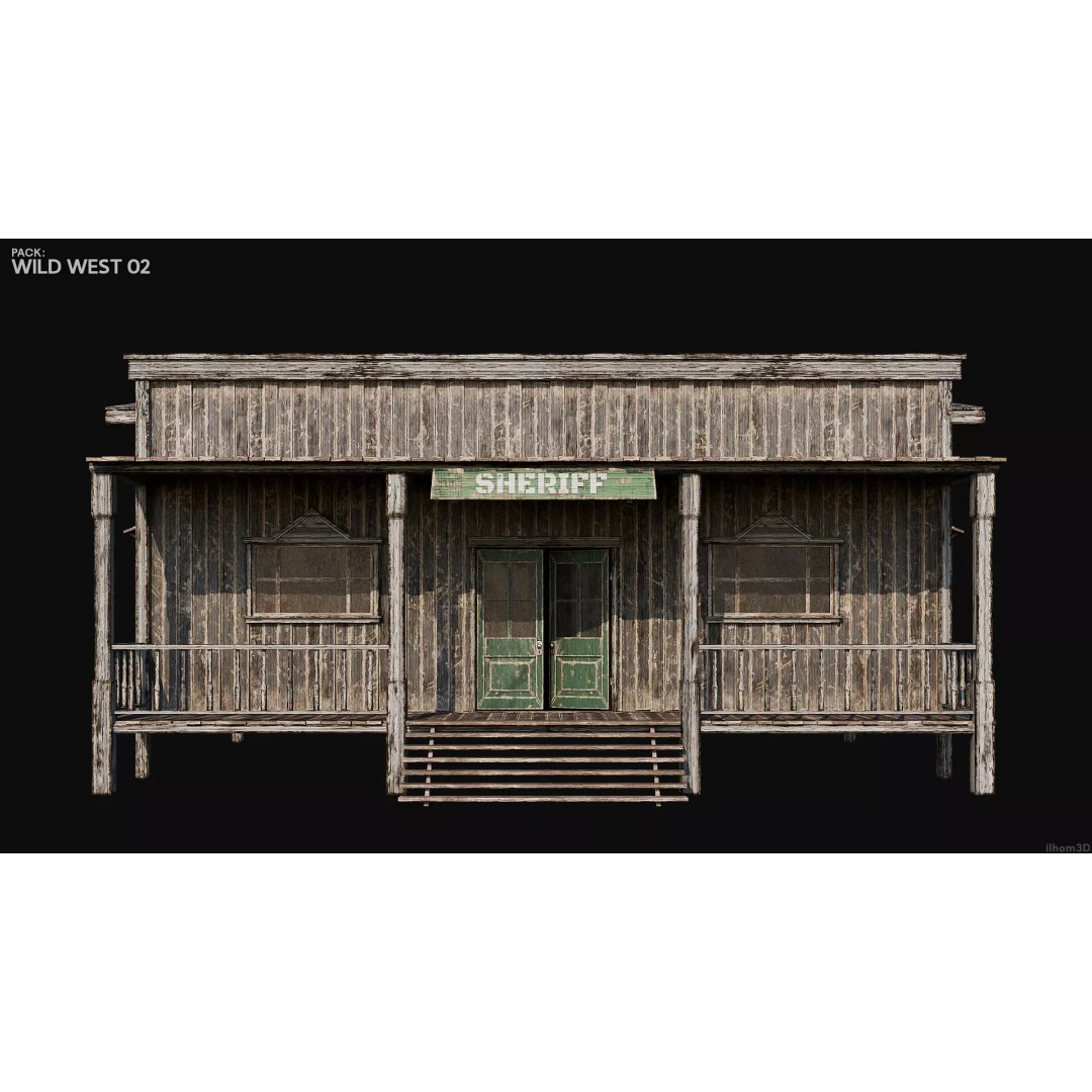 Wild West Buildings 3D Model – Low Poly Historic Set with PBR Textures - View 20