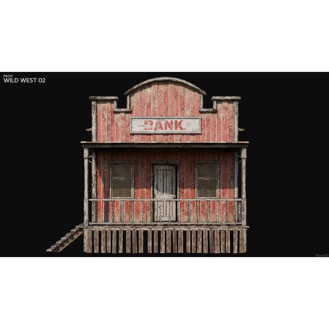 Wild West Buildings 3D Model – Low Poly Historic Set with PBR Textures - View 21