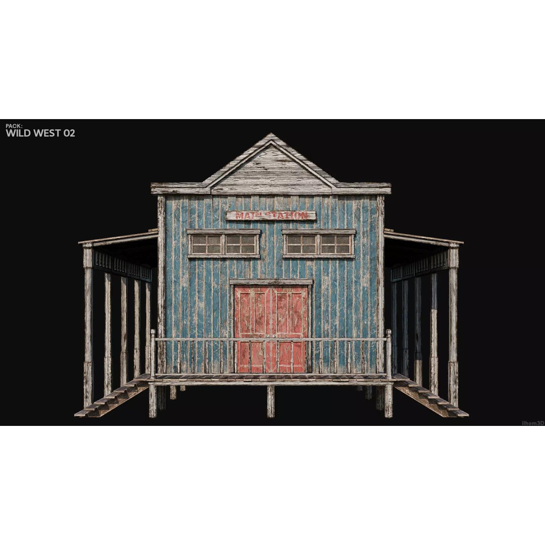 Wild West Buildings 3D Model – Low Poly Historic Set with PBR Textures - View 22