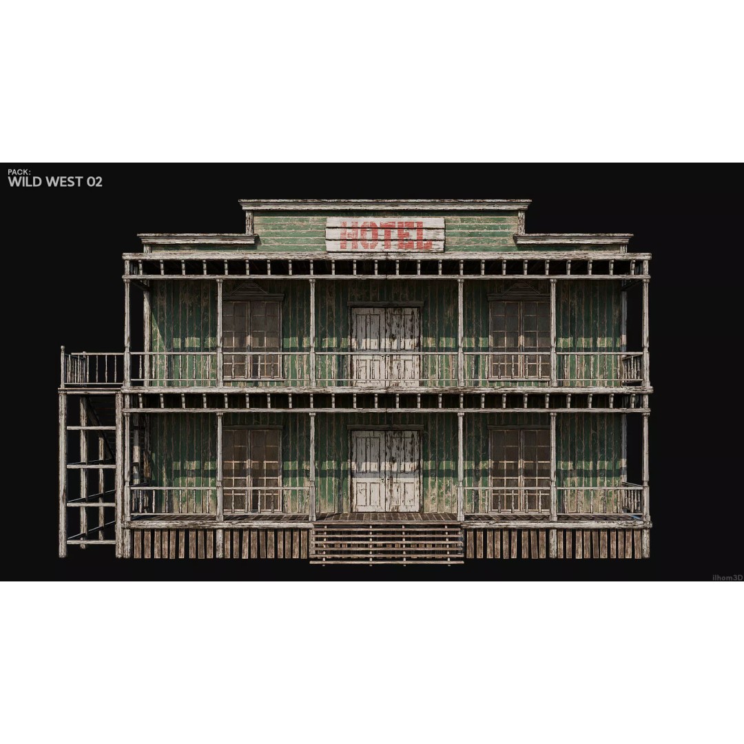 Wild West Buildings 3D Model – Low Poly Historic Set with PBR Textures - View 24