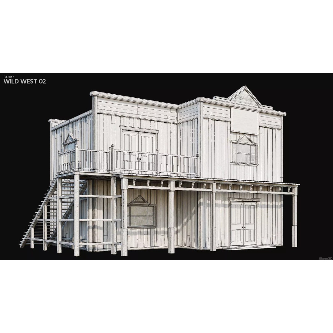 Wild West Buildings 3D Model – Low Poly Historic Set with PBR Textures - View 27