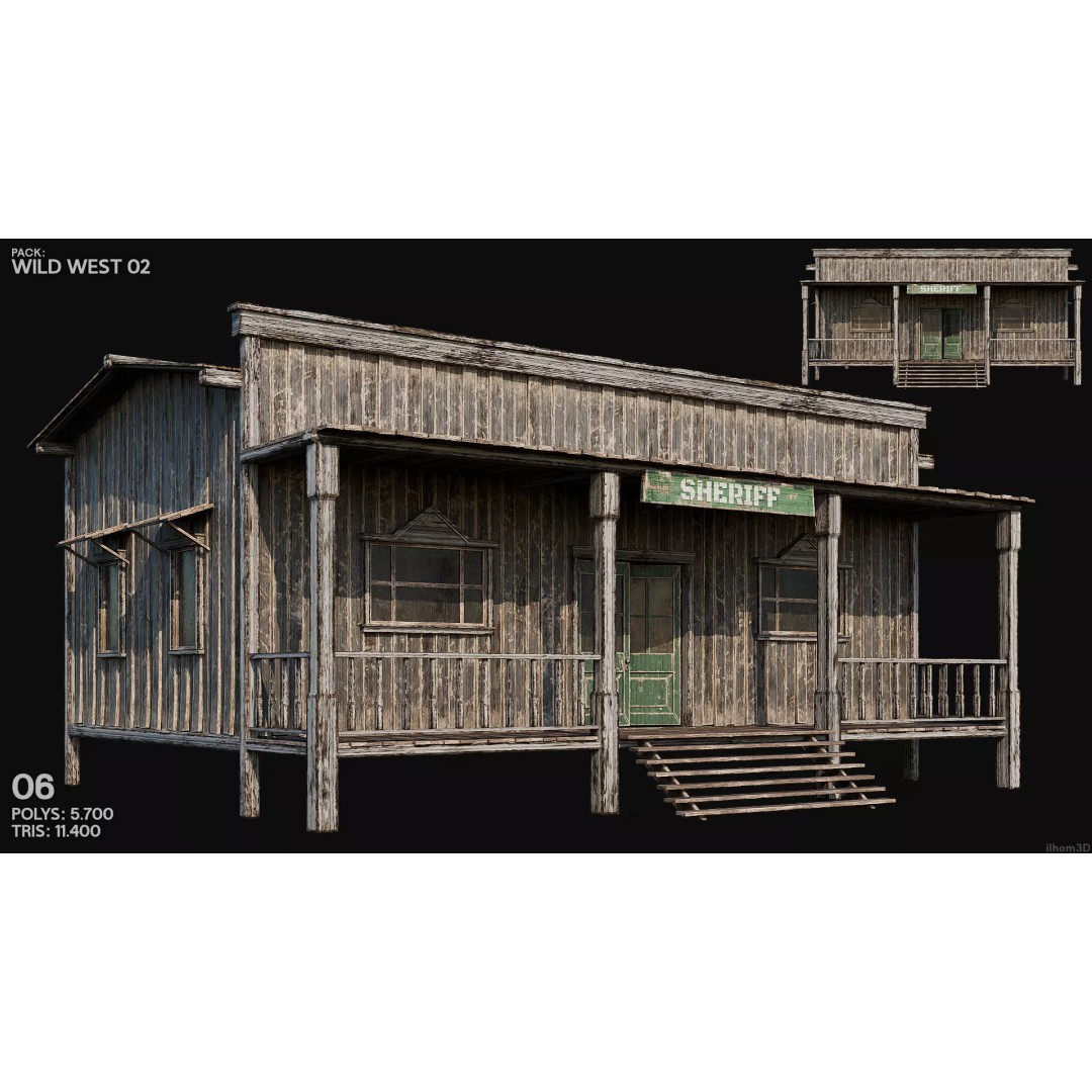 Wild West Buildings 3D Model – Low Poly Historic Set with PBR Textures - View 9