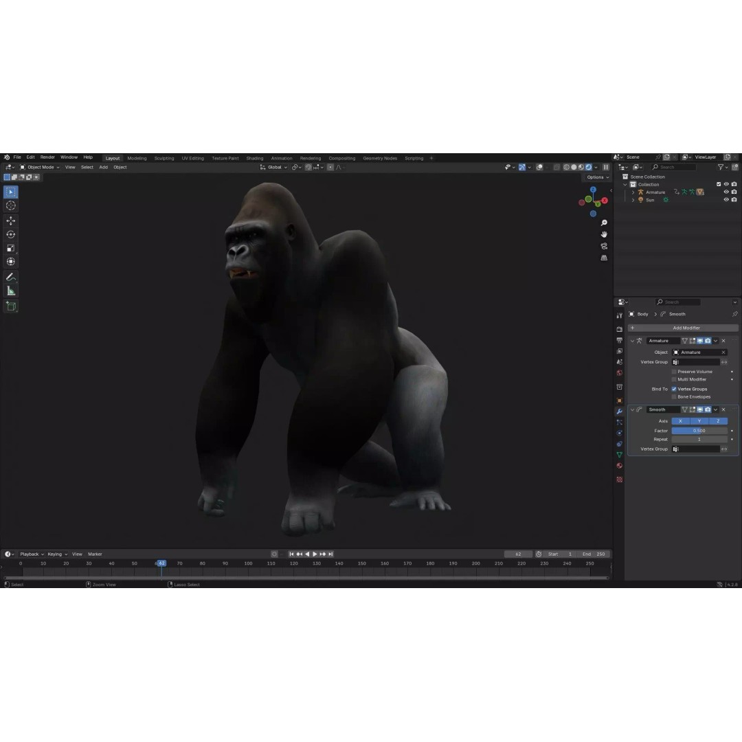 Gorilla-A1 3D Model – Rigged Animated Mammal for Games, FBX