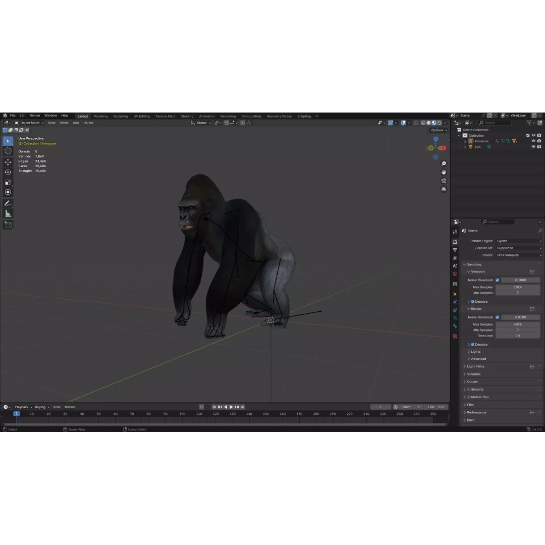 Gorilla-A1 3D Model – Rigged Animated Mammal for Games, FBX - View 19