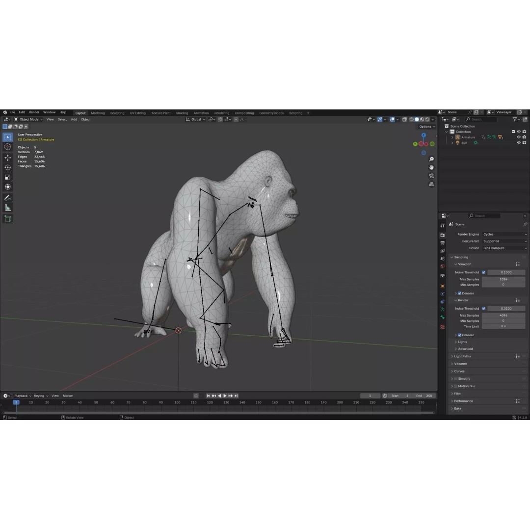 Gorilla-A1 3D Model – Rigged Animated Mammal for Games, FBX - View 20