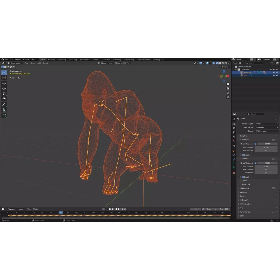 Gorilla-A1 3D Model – Rigged Animated Mammal for Games, FBX - View 21