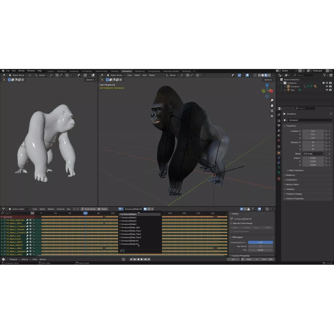 Gorilla-A1 3D Model – Rigged Animated Mammal for Games, FBX - View 22