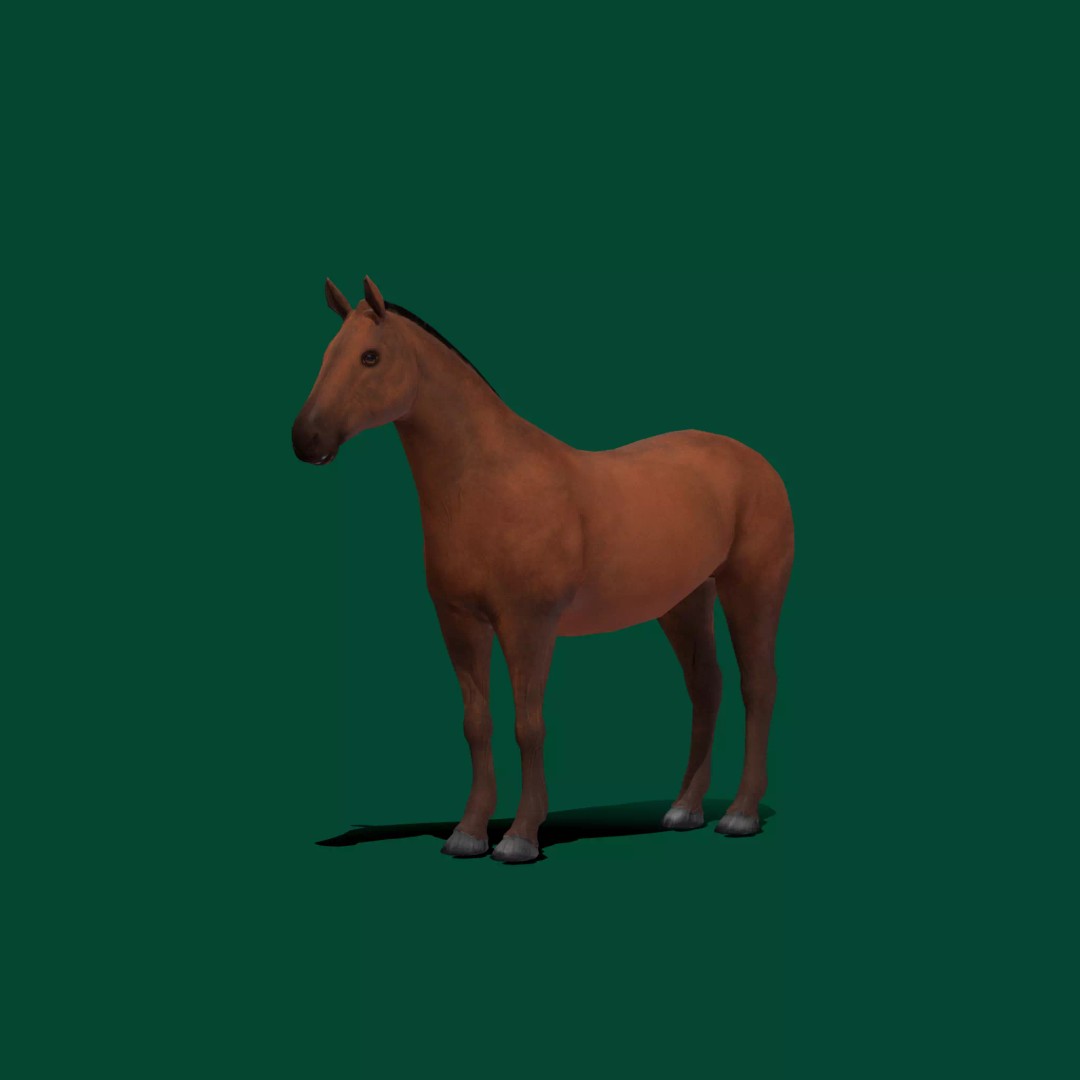American Quarter Horse 3D Model – Low Poly Game Asset, FBX, PBR - View 2