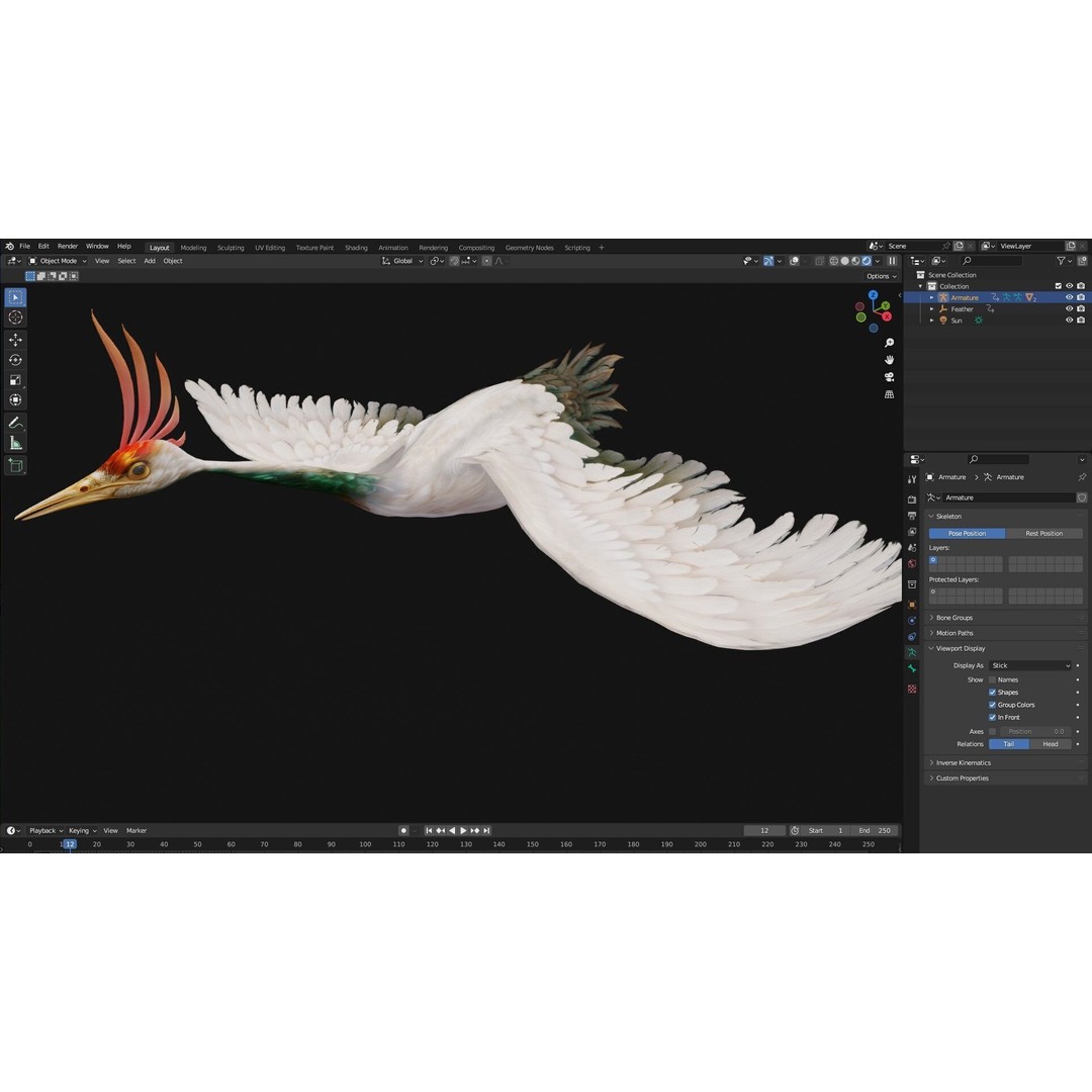 Crane Bird-B3 3D Model – Rigged Animated Asset with PBR Textures