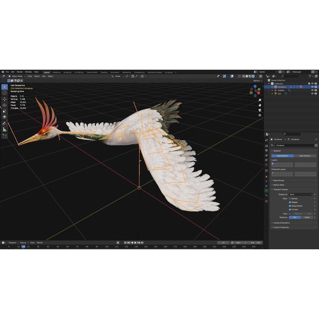 Crane Bird-B3 3D Model – Rigged Animated Asset with PBR Textures - View 18