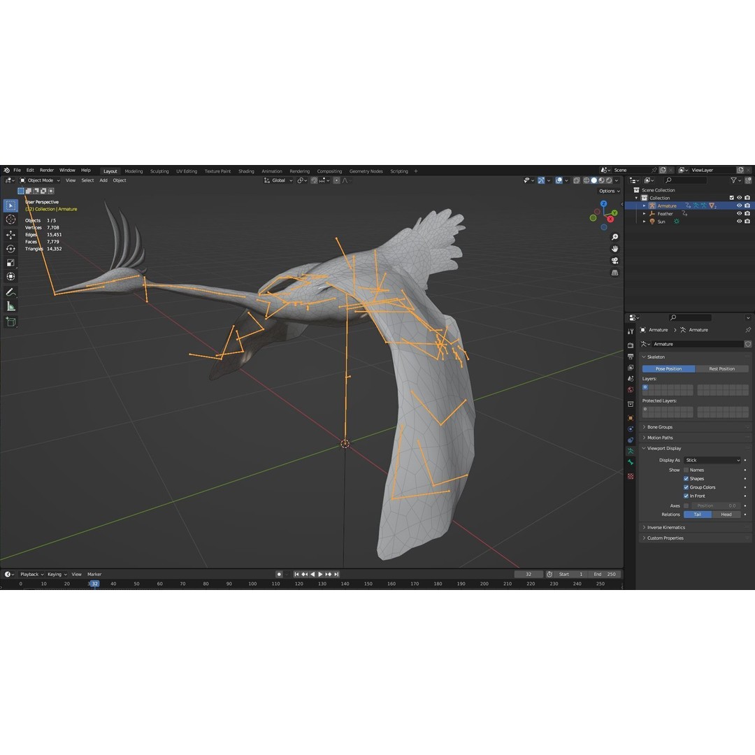 Crane Bird-B3 3D Model – Rigged Animated Asset with PBR Textures - View 19