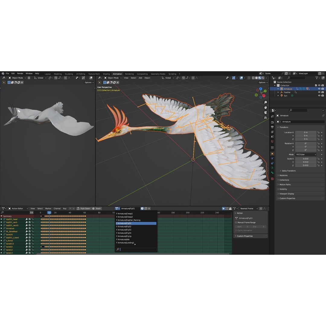 Crane Bird-B3 3D Model – Rigged Animated Asset with PBR Textures - View 21
