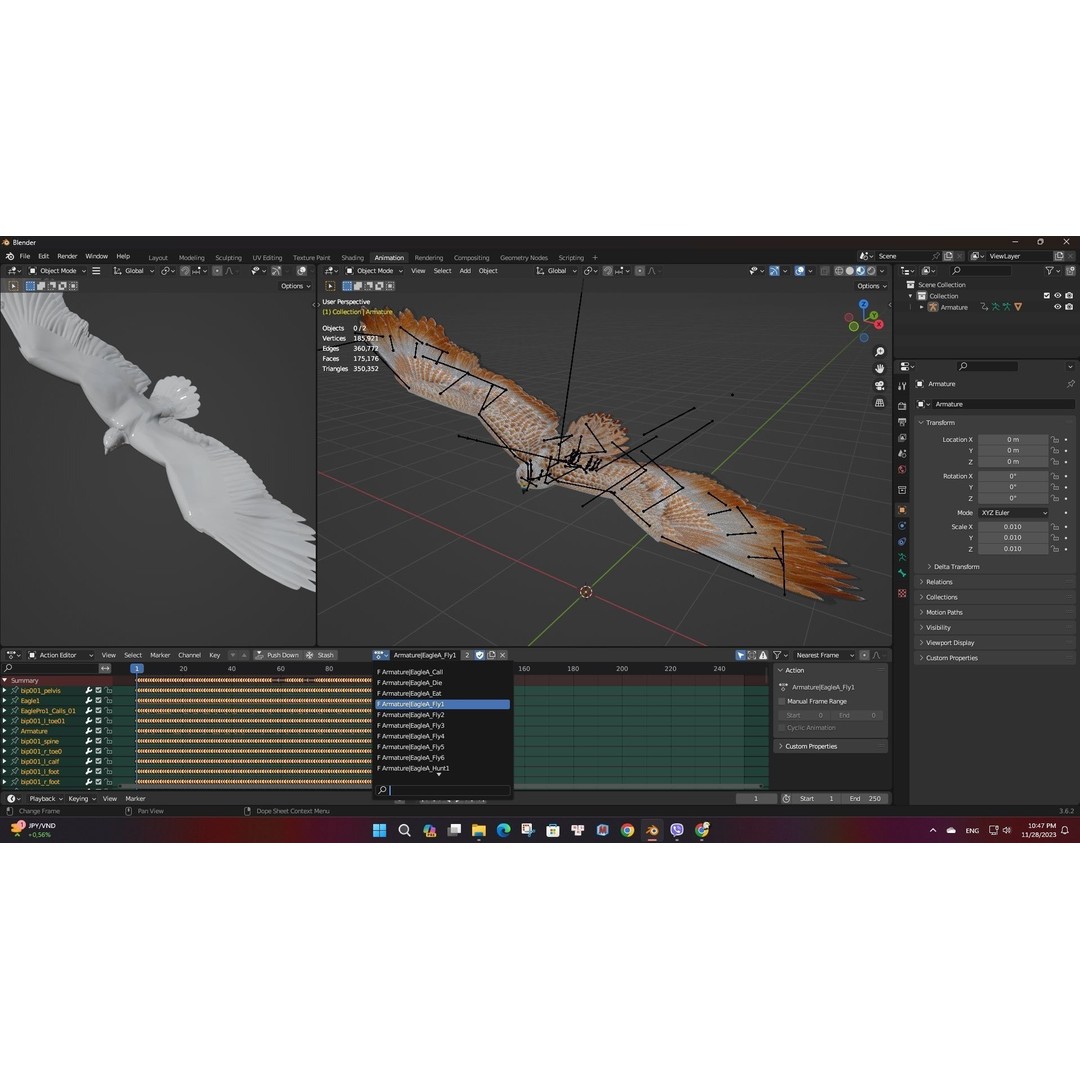 Eagle V2E 3D Model – Rigged Animated Bird with PBR Textures
