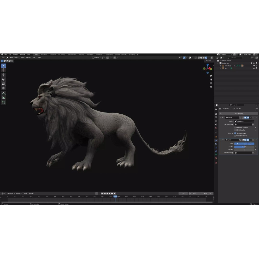 Heavenly Might Lion 3D Model – Rigged PBR Animal Asset for Animation - View 23