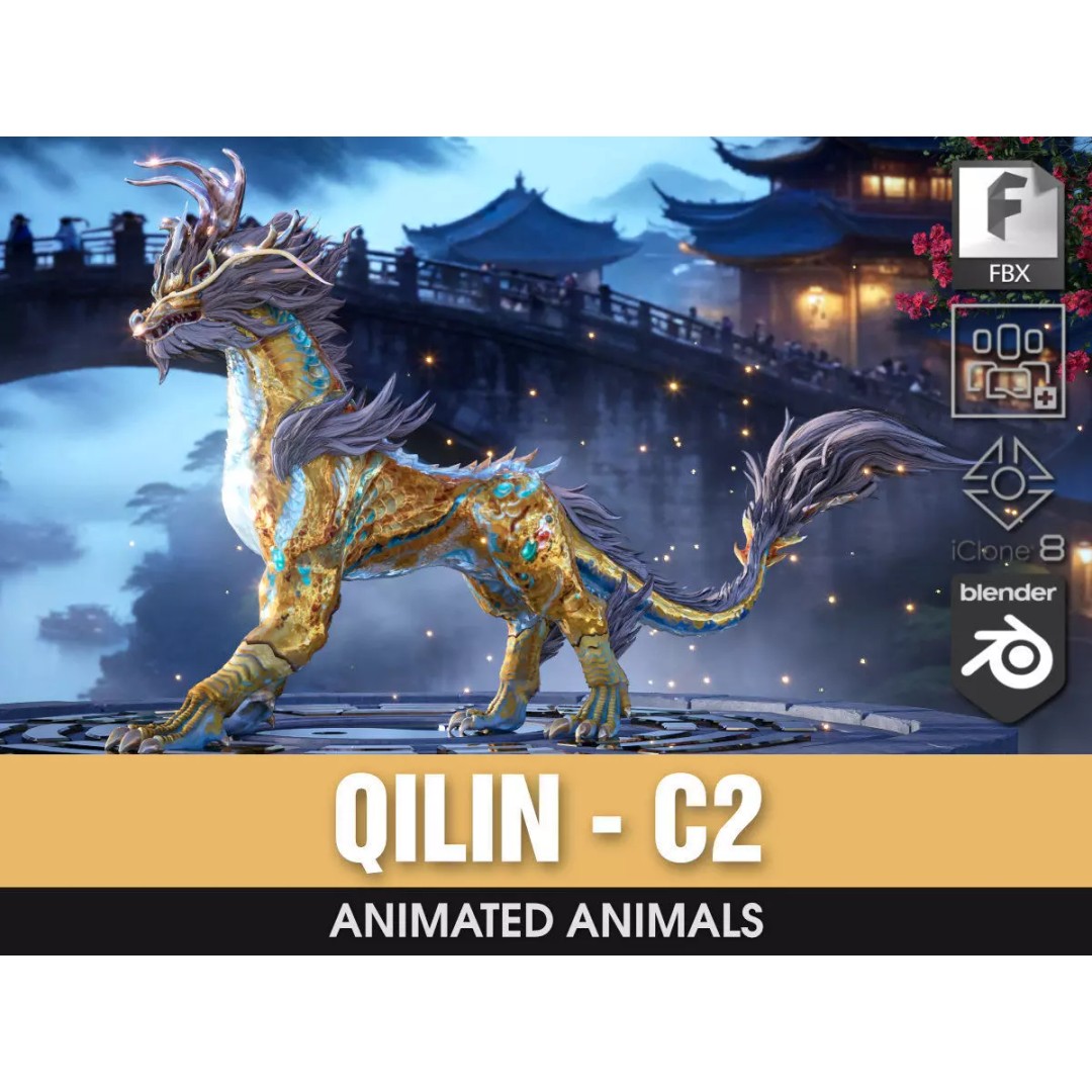 Qilin 3D Model – Rigged Animated Character with PBR Textures - View 2
