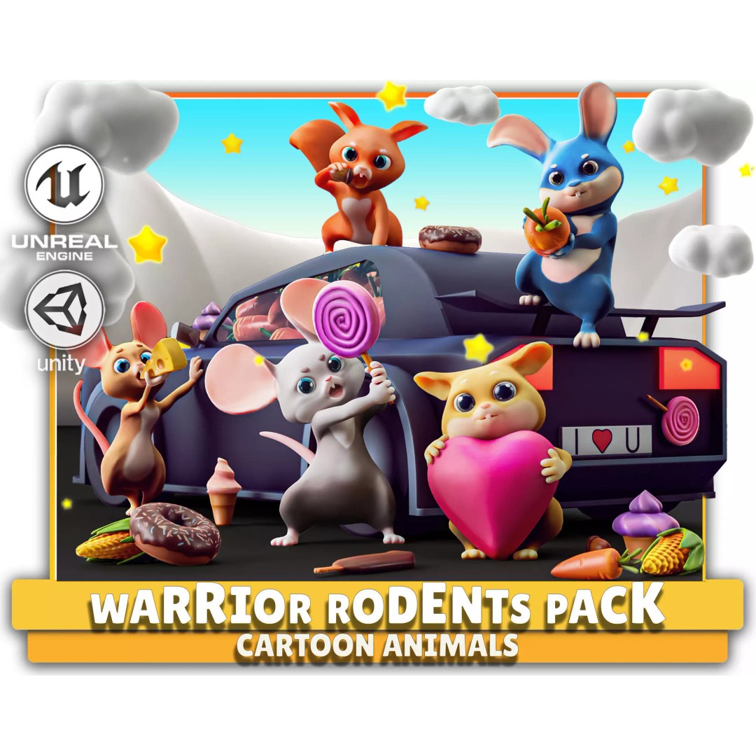 Warrior Rodents Pack 3D Model – Low Poly Game Characters, FBX - View 2